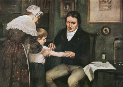 Il dottor Edward Jenner (1749-1823) esegue la sua prima vaccinazione contro il vaiolo su James Phipps, un ragazzo di otto anni, 14 maggio da Ernest Board