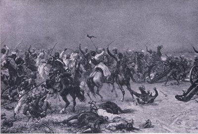 La carica dei Dragoni Leggeri del Re a Mudki, illustrazione da British Battles on Land and Sea, 1915 da Ernest Crofts