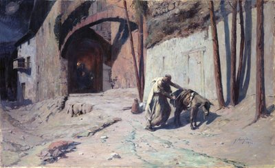 La Fuga in Egitto o, Giuseppe che mette un pacco sul suo asino, 1894 da Ernest Georges Berges