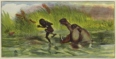 Uomo Ashanti minacciato da un ippopotamo da Ernest Henry Griset