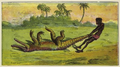 Uomo Ashanti che trascina un coccodrillo addormentato per la coda da Ernest Henry Griset