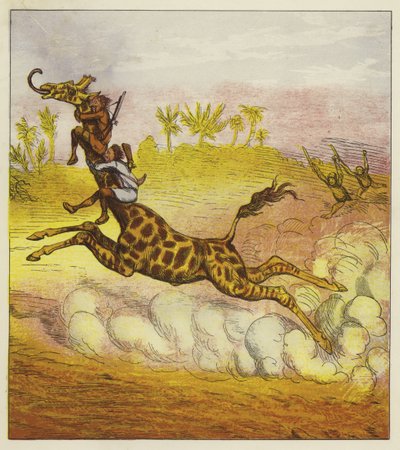 I fratelli audaci sfuggono ai gorilla cavalcando una giraffa da Ernest Henry Griset