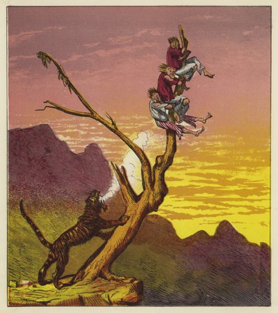 I tre marinai sfuggono a una tigre arrampicandosi su un albero da Ernest Henry Griset