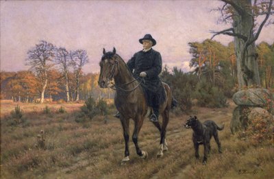 Bismarck a cavallo con cane (stampa a olio) da Ernest Henseler