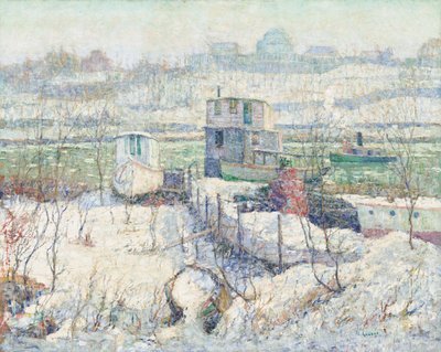 Rimessa per barche, inverno, fiume Harlem da Ernest Lawson