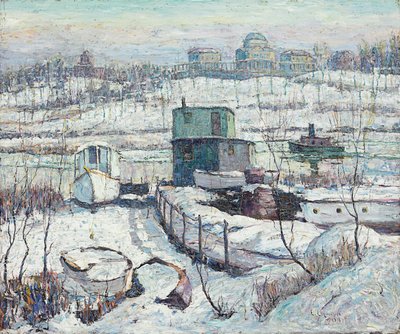 Rimessa per barche, inverno, fiume Harlem da Ernest Lawson