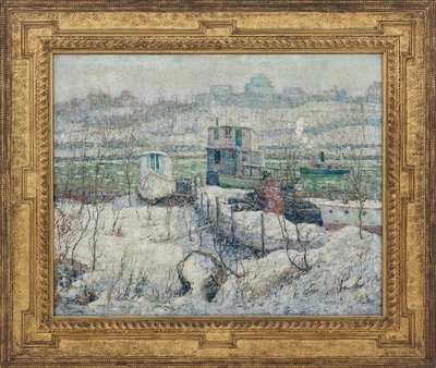 Boathouse, inverno, fiume Harlem, c.1916 da Ernest Lawson