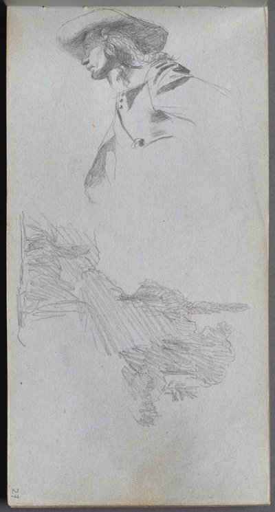 Taccuino, pagina 27: Studio di dettaglio per "Su una terrazza" e studio del paesaggio da Ernest Meissonier