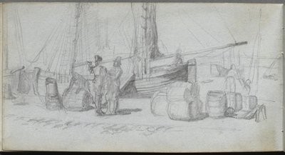 Taccuino, pagina 50: Barche, figure, carico su una spiaggia da Ernest Meissonier