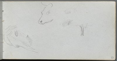 Taccuino, pagina 53: Studi di animali e studio di un albero da Jean Louis Ernest Meissonier