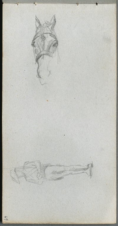 Quaderno di schizzi, pagina 69: Studio di una mano, un cavallo e una figura da Ernest Meissonier