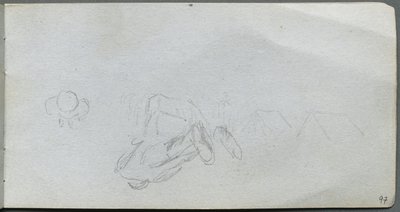 Quaderno di schizzi, pagina 97: Studio di figure, edifici da Ernest Meissonier