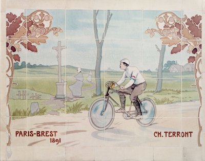 Charles Terront in gara nella prima corsa ciclistica a lunga distanza nel 1891, tra Parigi e Brest da Ernest Montaut