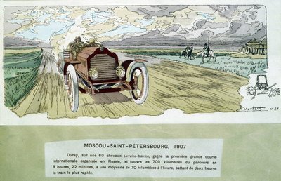 Corsa automobilistica: Mosca - San Pietroburgo, circa 1900 - disegno di Ernest Montaut (1878-1909) da Ernest Montaut