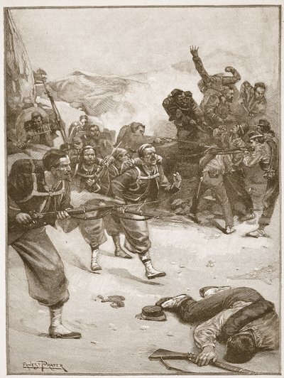 Gli Zuavi presero una delle barricate con un audace assalto alla baionetta, illustrazione da 