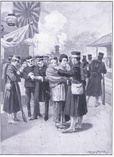 Truppe che lasciano Tokyo, illustrazione da Cassells History of the Russo-Japanese War Vol 1, c.1900 da Ernest Prater