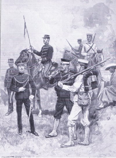 Tipi di soldati giapponesi, illustrazione da Cassells History of the Russo-Japanese War Vol 1, c.1900 da Ernest Prater