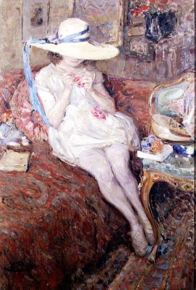 Giovane ragazza con cappello di paglia da Ernest Rocher