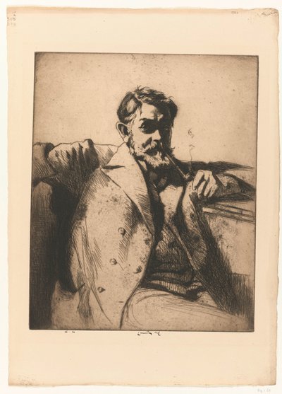 Ritratto di Sir Frank Brangwyn con pipa da Ernest Stephen Lumsden (signed by artist)