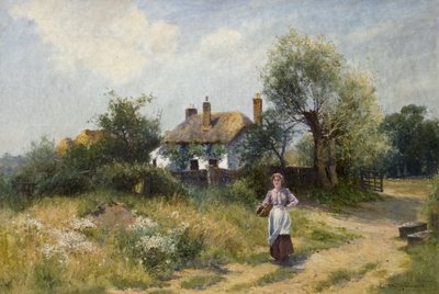Paesaggio con Donna del Cottage, fine XIX-XX secolo da Ernest Walbourn