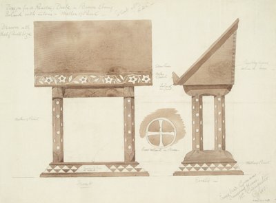 Progetto per scrivania da lettura in ebano marrone, intarsiata con argento e madreperla, c.1905-15 da Ernest William Gimson