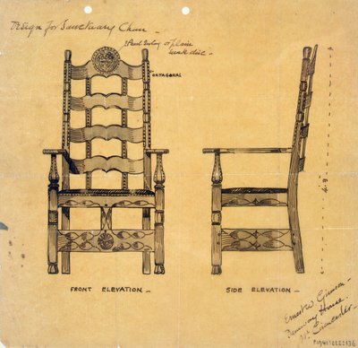 Progetto per sedia del santuario, c.1905-25 da Ernest William Gimson