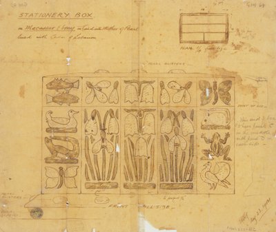 Progetto per scatola di cancelleria in ebano Macassar intarsiata con madreperla, 1904 da Ernest William Gimson