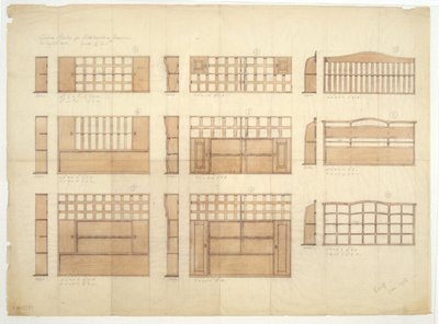 Progetti per rastrelliere per la Cina, credenze e cassettiere in quercia inglese, 1906 da Ernest William Gimson