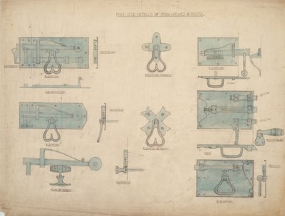 Progetti per chiavistelli e catenacci in ferro, c.1905-15 da Ernest William Gimson