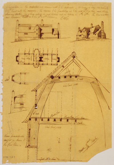 Vista, pianta e dettaglio della casa da Ernest William Gimson