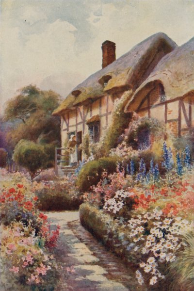 Cottage di Anne Hathaway, Stratford-on-Avon (litografia a colori) da Ernest William Haslehust