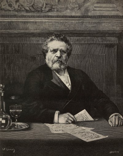 Giosuè Carducci (1835-1907), poeta e scrittore italiano, Premio Nobel nel 1906, incisione di Ernesto Mancastroppa da dipinto di Vittorio Corcos, da L