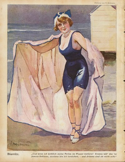 Donna sulla spiaggia a Biarritz da Ernst (after) Heilemann