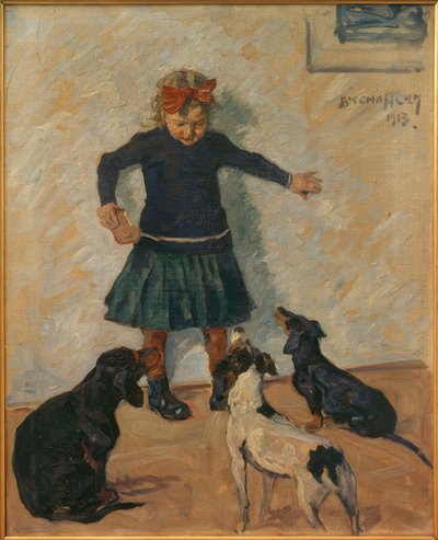 Ragazza con cani da Ernst Bischoff Culm