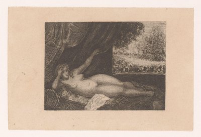 Donna nuda sdraiata su un letto di riposo da Ernst Buschmann
