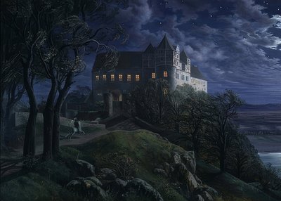 Castello di Scharfenberg di notte. 1827 da Ernst Ferdinand Oehme