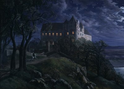 Castello Scharfenberg di notte, 1827 da Ernst Ferdinand Oehme