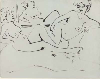 Dodo e una donna anziana sdraiata davanti a uno specchio da Ernst Ludwig Kirchner
