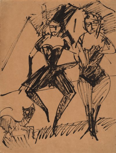 Due ballerini con un gatto da Ernst Ludwig Kirchner