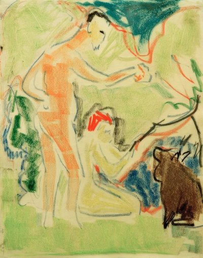 Bagnanti con cane a Moritzburg da Ernst Ludwig Kirchner