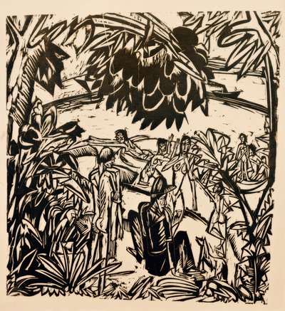 Scena di balneazione sotto i rami degli alberi da Ernst Ludwig Kirchner