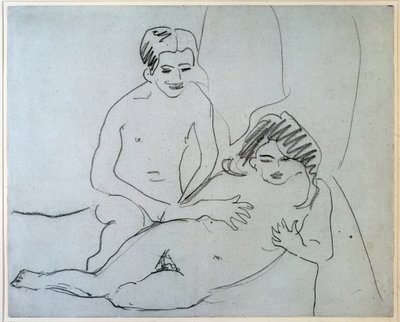 Coppia nuda sdraiata su un letto da Ernst Ludwig Kirchner