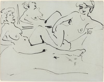 Dodo e una Donna Anziana Distesa davanti a uno Specchio da Ernst Ludwig Kirchner