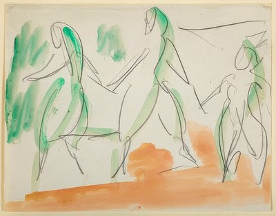 Tre ballerine (1911, taccuino Folkwang, foglio 34) da Ernst Ludwig Kirchner