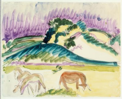 Tre cervi al pascolo e una mucca nel Fehmarn da Ernst Ludwig Kirchner