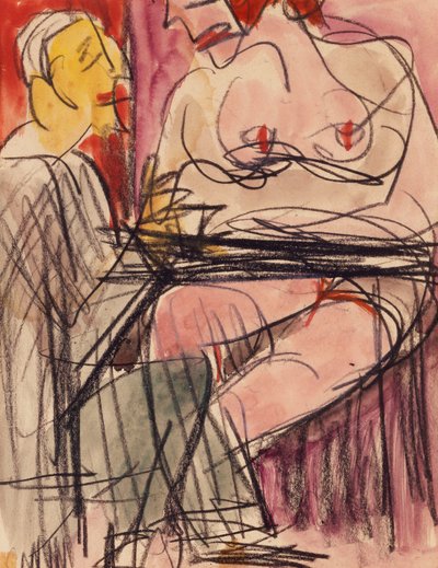 Nudo femminile e uomo seduto a un tavolo da Ernst Ludwig Kirchner