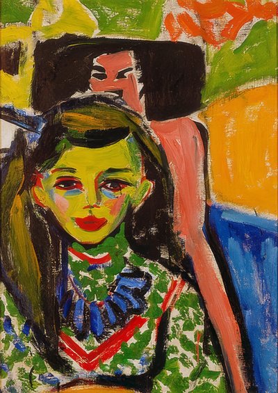 Fränzi davanti a una sedia intagliata. 1910 da Ernst Ludwig Kirchner