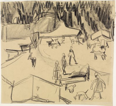 Villaggio di montagna (Staffelalp) con pastori e capre da Ernst Ludwig Kirchner