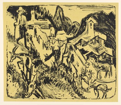 Capraio con il suo gregge in montagna da Ernst Ludwig Kirchner