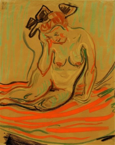 Nudo femminile accovacciato con braccio appoggiato da Ernst Ludwig Kirchner